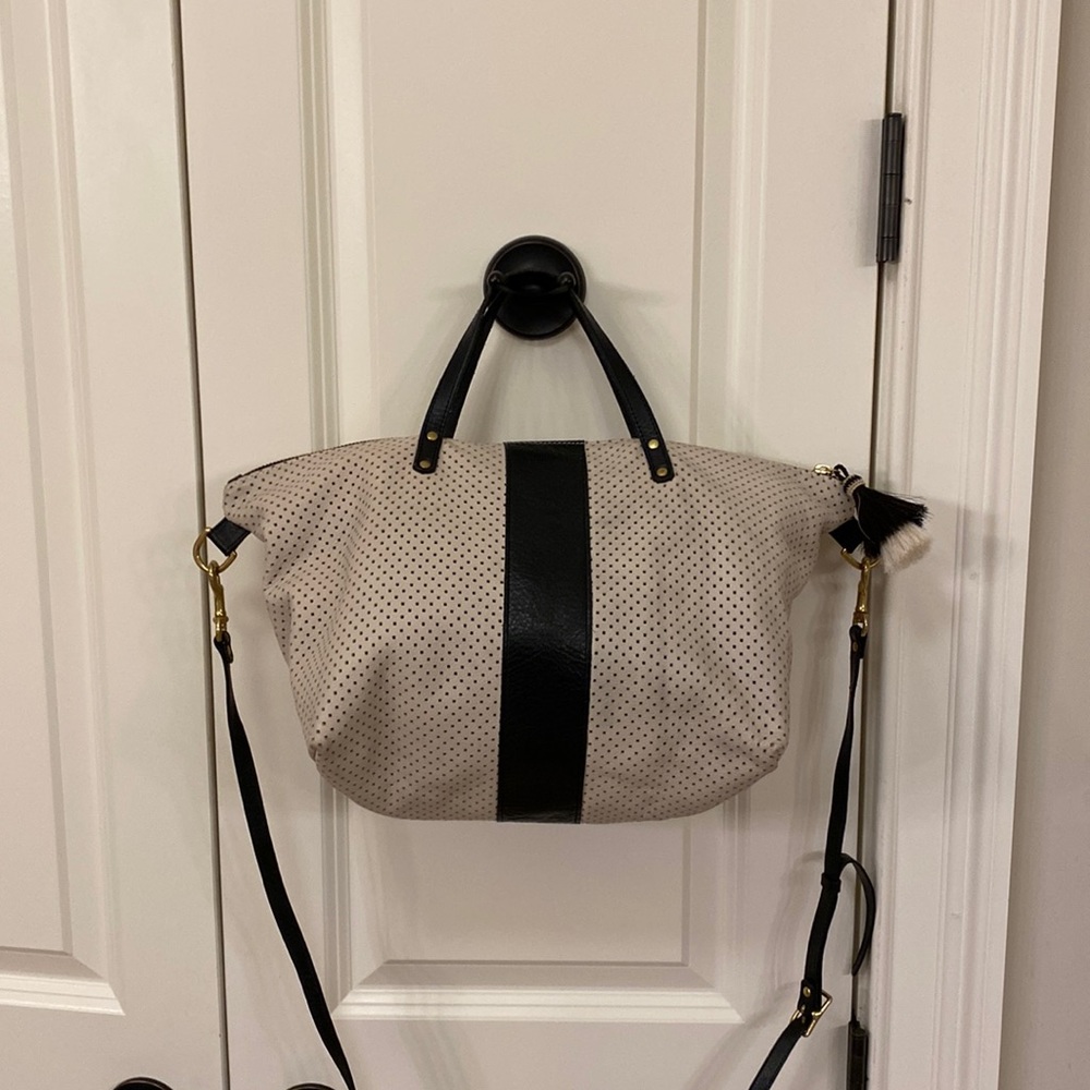 Kempton & Co perforated chalk crossbody shoulder bag tote leather purse